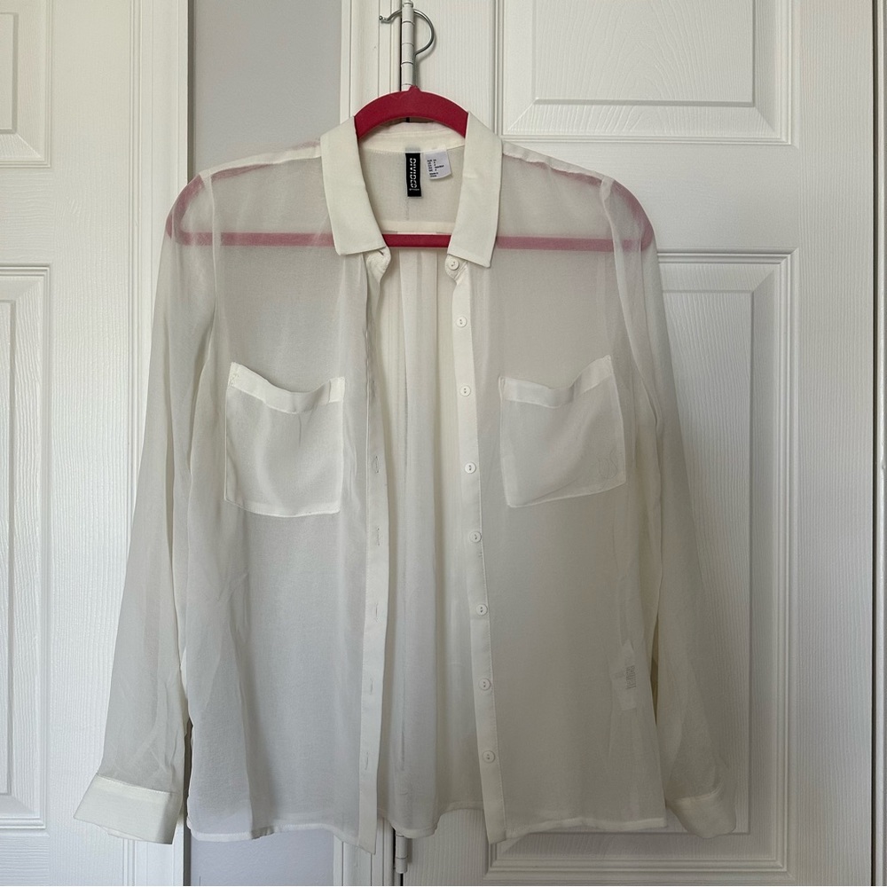 H&M Divided Sheer Button Up Top in White